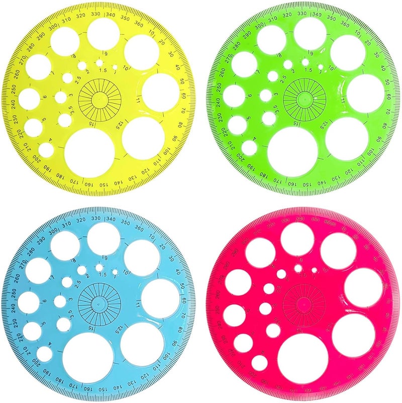 Capiant 4 Pack Circle Template for Drawing, Circle Maker Tool, Plastic Circle Stencil, Round Protractor 360 Degree, Geometric Circle Ruler for Drafting for School Office Supplies - Image 1
